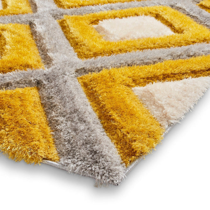 Olympia GR224 3D Geometric Plush Carved Hi-Lo Textured Soft Polyester Metallic Shimmer Shaggy Grey/Yellow/Cream Rug-Think Rugs-Rug Love - The Most Loved Rug Store