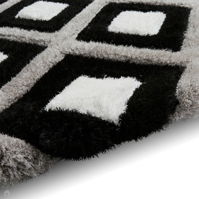 Olympia GR224 3D Geometric Plush Hand Carved Soft Polypropylene Shaggy Black/White/Grey Rug-Think Rugs-Rug Love - The Most Loved Rug Store