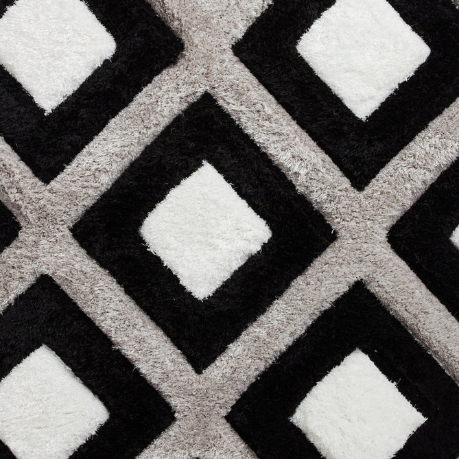 Olympia GR224 3D Geometric Plush Hand Carved Soft Polypropylene Shaggy Black/White/Grey Rug-Think Rugs-Rug Love - The Most Loved Rug Store