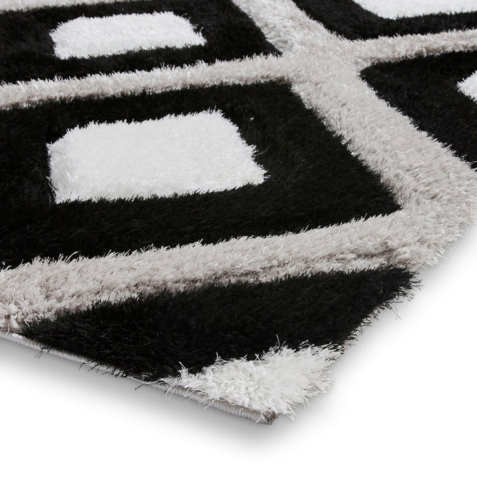 Olympia GR224 3D Geometric Plush Hand Carved Soft Polypropylene Shaggy Black/White/Grey Rug-Think Rugs-Rug Love - The Most Loved Rug Store