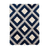 Olympia GR224 3D Geometric Plush Hand Carved Soft Polypropylene Shaggy Grey/Navy/Cream Rug