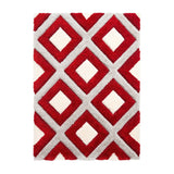 Olympia GR224 3D Geometric Plush Hand Carved Soft Polypropylene Shaggy Grey/Red/Cream Rug