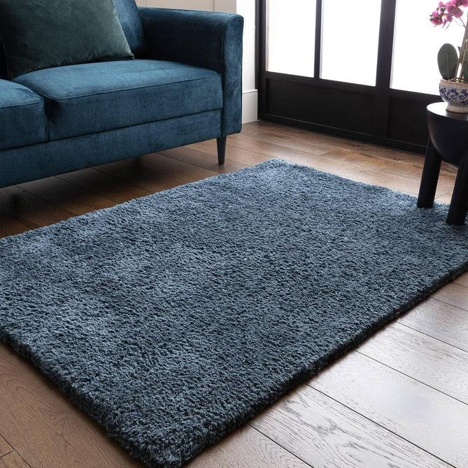 Opulence Plush Plain Soft Subtle Shimmer Sustainable Recycled Polyester Mid-Height Shaggy Petrol Rug-Asiatic Carpets-Rug Love - The Most Loved Rug Store
