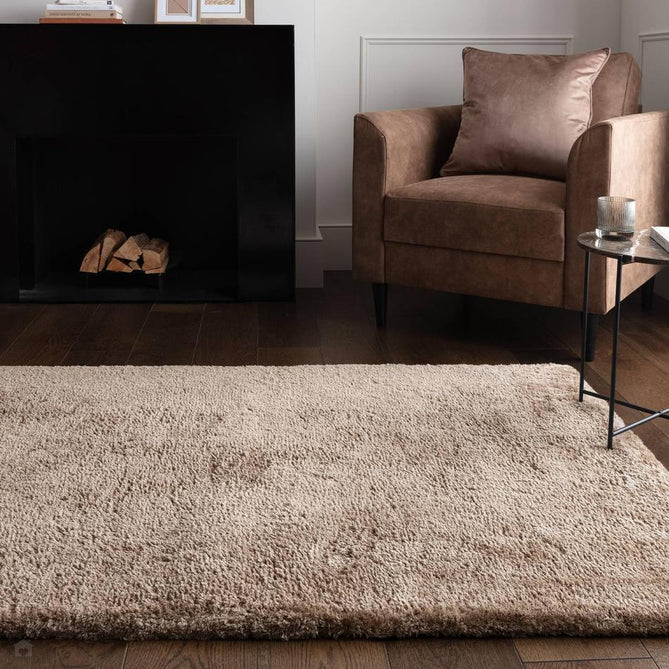 Opulence Plush Plain Soft Subtle Shimmer Sustainable Recycled Polyester Mid-Height Shaggy Taupe Rug-Asiatic Carpets-Rug Love - The Most Loved Rug Store