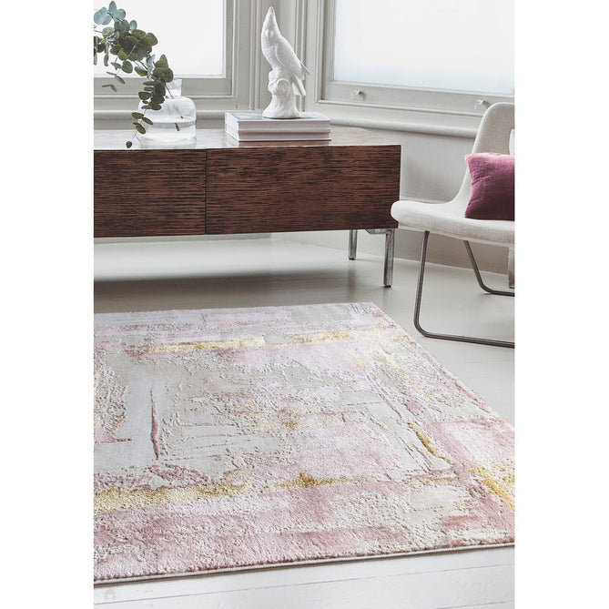 Orion OR01 Decor Modern Abstract Distressed Textured Soft-Touch Metallic Shimmer Pink/Gold/Cream Rug-Asiatic Carpets-Rug Love - The Most Loved Rug Store