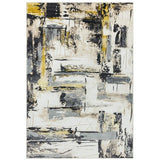 Orion OR03 Decor Modern Abstract Distressed Textured Soft-Touch Metallic Shimmer Yellow/Grey/Taupe/Cream Rug