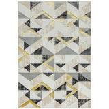 Orion OR11 Flag Modern Geometric Distressed Textured Soft-Touch Metallic Shimmer Yellow/Grey/Gold/Taupe/Cream Rug