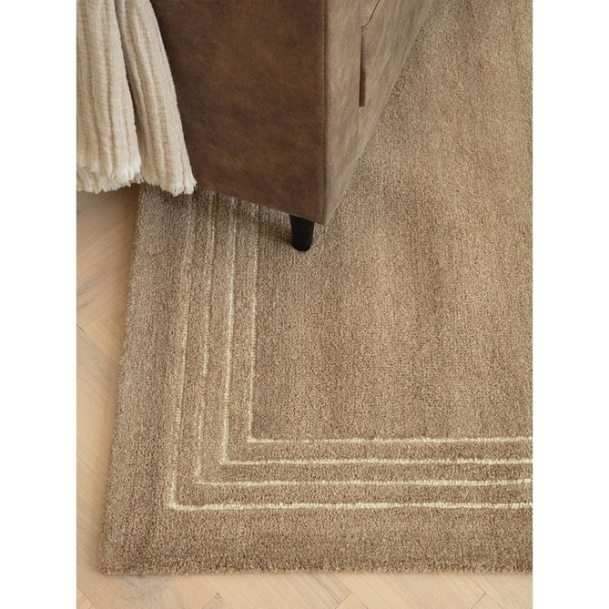 Orlo Modern Plain Tonal Variation Hand-Carved Hi-Lo Loop Pile Border Natural Undyed Wool Warm Cocoa Rug