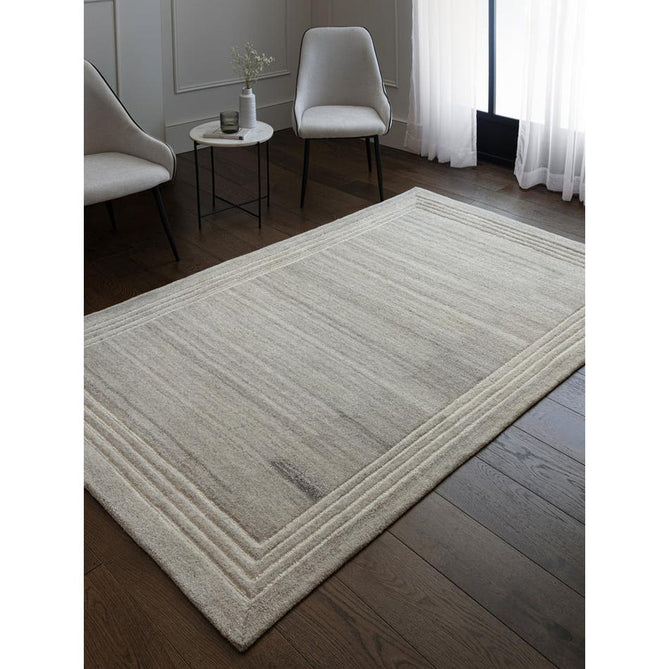 Orlo Modern Plain Tonal Variation Hand-Carved Hi-Lo Loop Pile Border Natural Undyed Wool Soft Grey Rug
