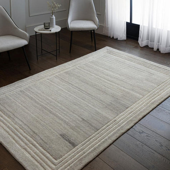 Orlo Modern Plain Tonal Variation Hand-Carved Hi-Lo Loop Pile Border Natural Undyed Wool Soft Grey Rug