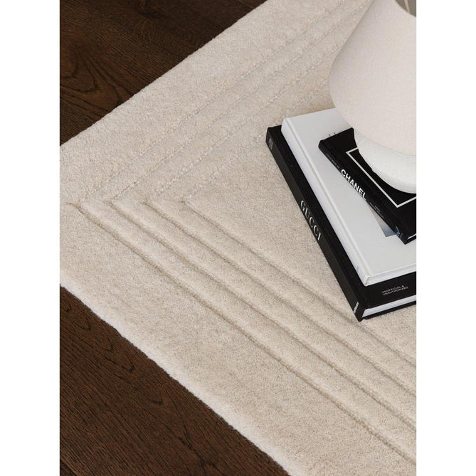 Orlo Modern Plain Tonal Variation Hand-Carved Hi-Lo Loop Pile Border Natural Undyed Wool Natural Ivory Rug