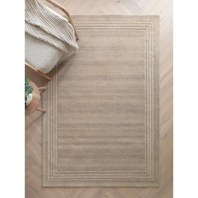 Orlo Modern Plain Tonal Variation Hand-Carved Hi-Lo Loop Pile Border Natural Undyed Wool Natural Sand Rug