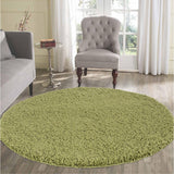 Oxford OXF00 Plain Plush Soft Stain-Resistant Textured Polypropylene Shaggy Green Round Rug