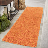 Oxford OXF00 Plain Plush Soft Stain-Resistant Textured Polypropylene Shaggy Orange Runner