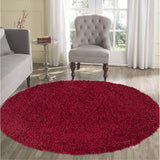 Oxford OXF00 Plain Plush Soft Stain-Resistant Textured Polypropylene Shaggy Red Round Rug