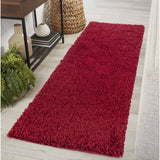 Oxford OXF00 Plain Plush Soft Stain-Resistant Textured Polypropylene Shaggy Red Runner