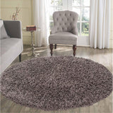 Oxford OXF00 Plain Plush Soft Stain-Resistant Textured Polypropylene Shaggy Taupe Round Rug