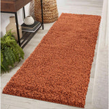 Oxford OXF00 Plain Plush Soft Stain-Resistant Textured Polypropylene Shaggy Terracotta Runner