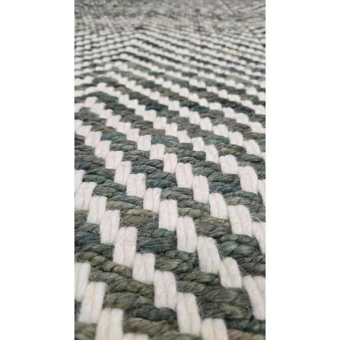 Vigo Modern Geometric Tonal Zig Zag Hand-Woven Heavyweight Textured Soft-Touch Jute & Wool Blend Chunky Loop Pile Flatweave Fringe Green/Cream Rug 200 x 290 cm