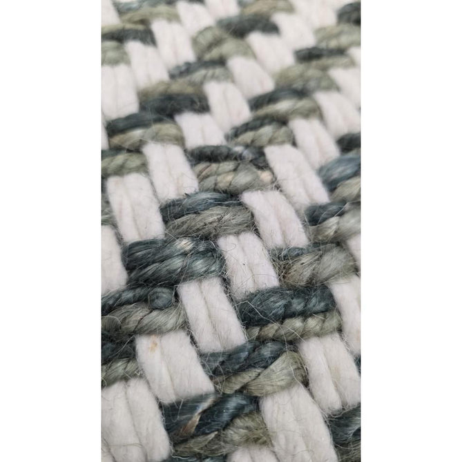Vigo Modern Geometric Tonal Zig Zag Hand-Woven Heavyweight Textured Soft-Touch Jute & Wool Blend Chunky Loop Pile Flatweave Fringe Green/Cream Rug 200 x 290 cm