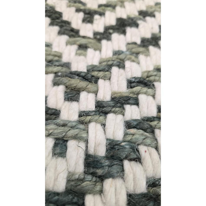 Vigo Modern Geometric Tonal Zig Zag Hand-Woven Heavyweight Textured Soft-Touch Jute & Wool Blend Chunky Loop Pile Flatweave Fringe Green/Cream Rug 200 x 290 cm