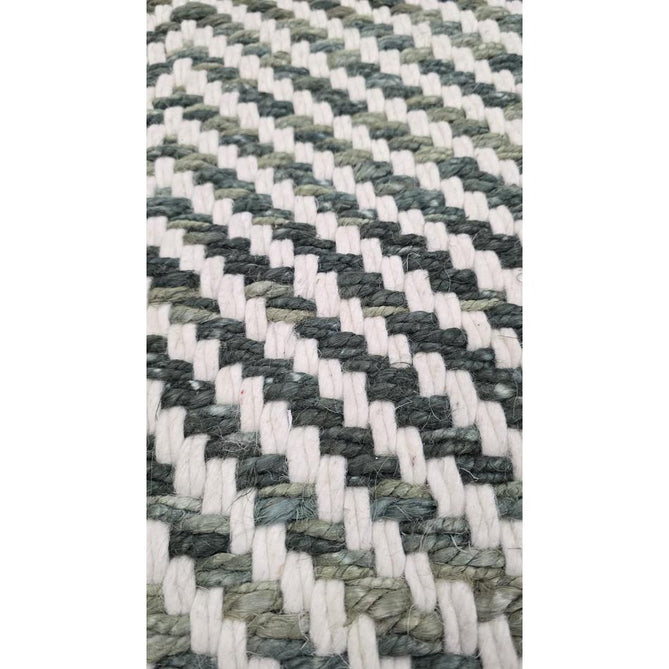 Vigo Modern Geometric Tonal Zig Zag Hand-Woven Heavyweight Textured Soft-Touch Jute & Wool Blend Chunky Loop Pile Flatweave Fringe Green/Cream Rug 200 x 290 cm