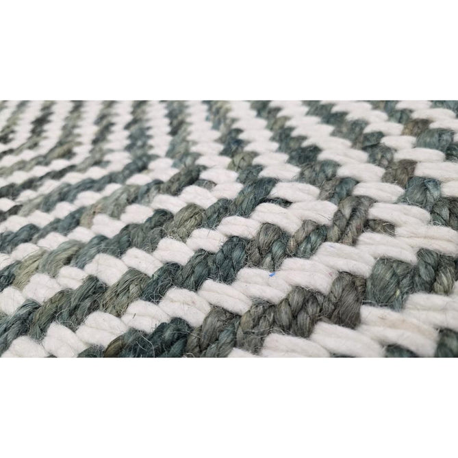 Vigo Modern Geometric Tonal Zig Zag Hand-Woven Heavyweight Textured Soft-Touch Jute & Wool Blend Chunky Loop Pile Flatweave Fringe Green/Cream Rug 200 x 290 cm