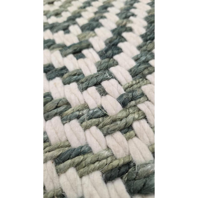 Vigo Modern Geometric Tonal Zig Zag Hand-Woven Heavyweight Textured Soft-Touch Jute & Wool Blend Chunky Loop Pile Flatweave Fringe Green/Cream Rug 200 x 290 cm