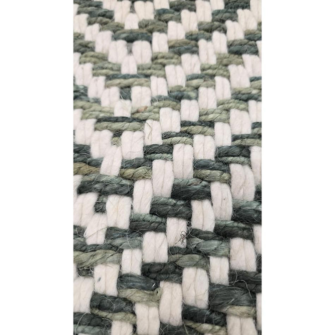 Vigo Modern Geometric Tonal Zig Zag Hand-Woven Heavyweight Textured Soft-Touch Jute & Wool Blend Chunky Loop Pile Flatweave Fringe Green/Cream Rug 200 x 290 cm