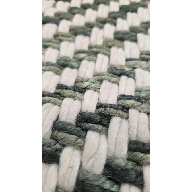 Vigo Modern Geometric Tonal Zig Zag Hand-Woven Heavyweight Textured Soft-Touch Jute & Wool Blend Chunky Loop Pile Flatweave Fringe Green/Cream Rug 200 x 290 cm