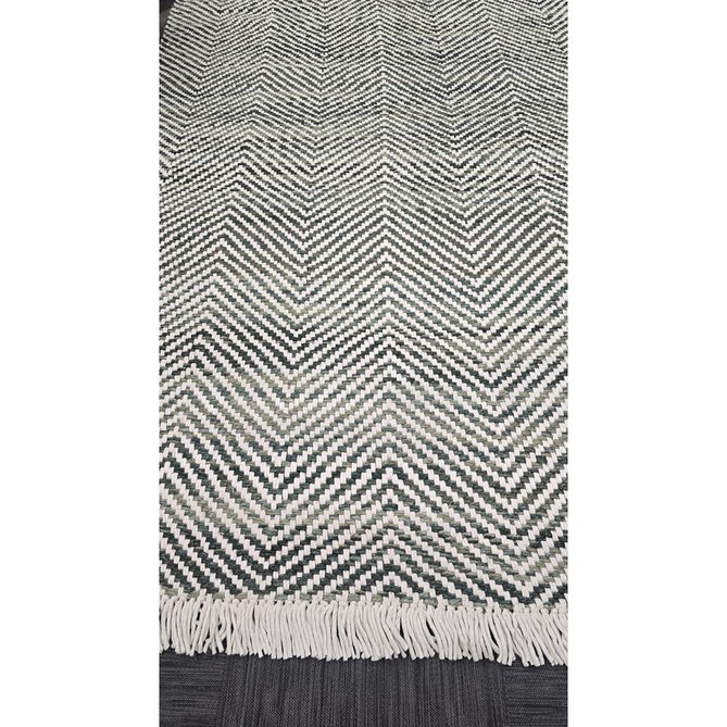 Vigo Modern Geometric Tonal Zig Zag Hand-Woven Heavyweight Textured Soft-Touch Jute & Wool Blend Chunky Loop Pile Flatweave Fringe Green/Cream Rug 200 x 290 cm