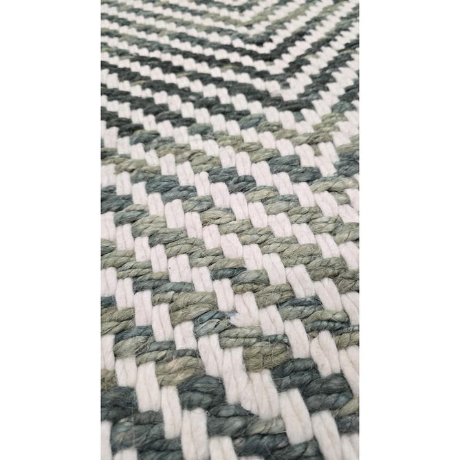 Vigo Modern Geometric Tonal Zig Zag Hand-Woven Heavyweight Textured Soft-Touch Jute & Wool Blend Chunky Loop Pile Flatweave Fringe Green/Cream Rug 200 x 290 cm