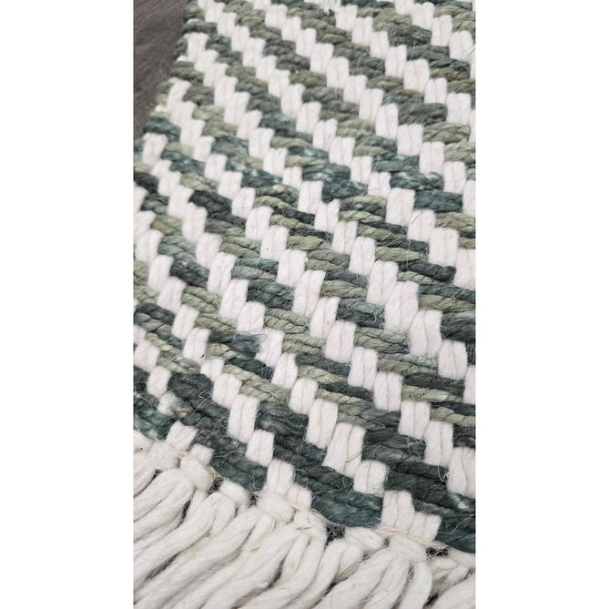 Vigo Modern Geometric Tonal Zig Zag Hand-Woven Heavyweight Textured Soft-Touch Jute & Wool Blend Chunky Loop Pile Flatweave Fringe Green/Cream Rug 200 x 290 cm