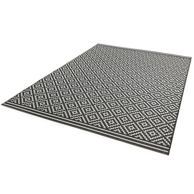 Patio PAT12 Diamond Mono Modern Geometric Durable Stain-Resistant Weatherproof Flatweave In-Outdoor Black/White Rug-Asiatic Carpets-Rug Love - The Most Loved Rug Store