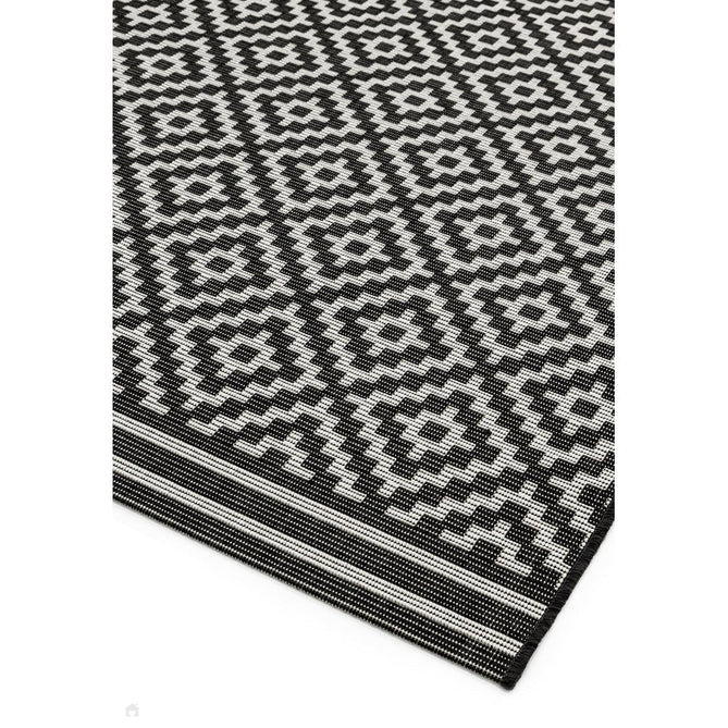 Patio PAT12 Diamond Mono Modern Geometric Durable Stain-Resistant Weatherproof Flatweave In-Outdoor Black/White Rug-Asiatic Carpets-Rug Love - The Most Loved Rug Store