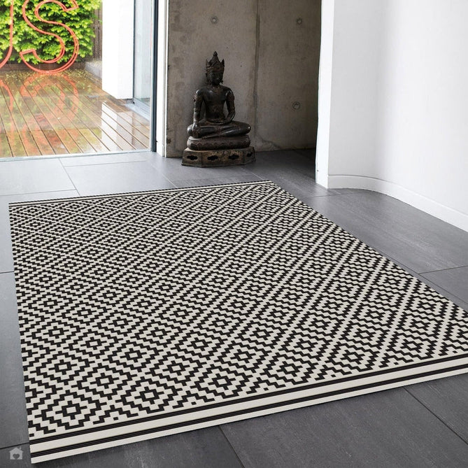 Patio PAT12 Diamond Mono Modern Geometric Durable Stain-Resistant Weatherproof Flatweave In-Outdoor Black/White Rug-Asiatic Carpets-Rug Love - The Most Loved Rug Store