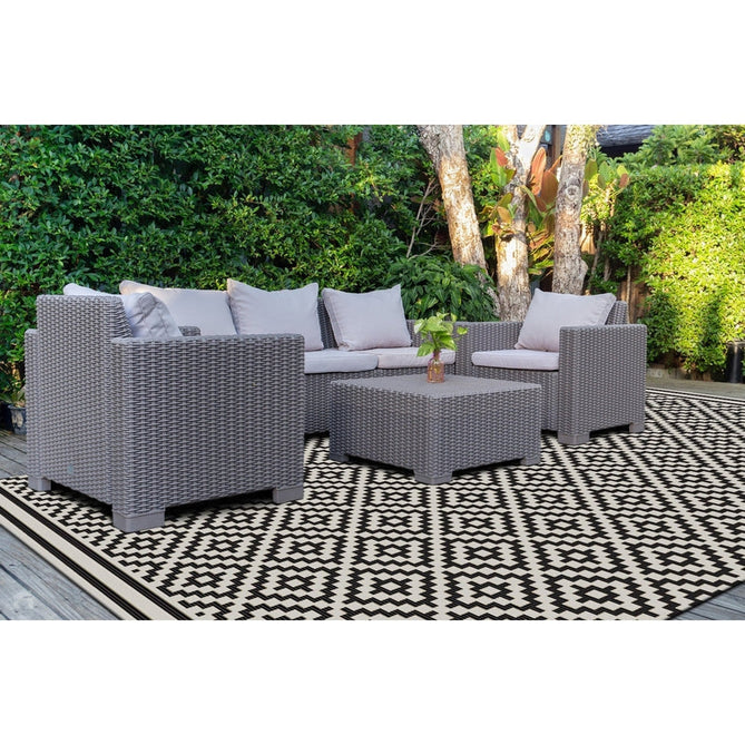 Patio PAT12 Diamond Mono Modern Geometric Durable Stain-Resistant Weatherproof Flatweave In-Outdoor Black/White Rug-Asiatic Carpets-Rug Love - The Most Loved Rug Store