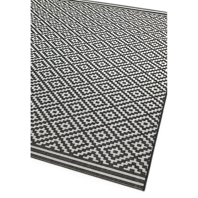 Patio PAT12 Diamond Mono Modern Geometric Durable Stain-Resistant Weatherproof Flatweave In-Outdoor Black/White Rug-Asiatic Carpets-Rug Love - The Most Loved Rug Store