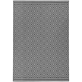 Patio PAT12 Diamond Mono Modern Geometric Durable Stain-Resistant Weatherproof Flatweave In-Outdoor Black/White Rug