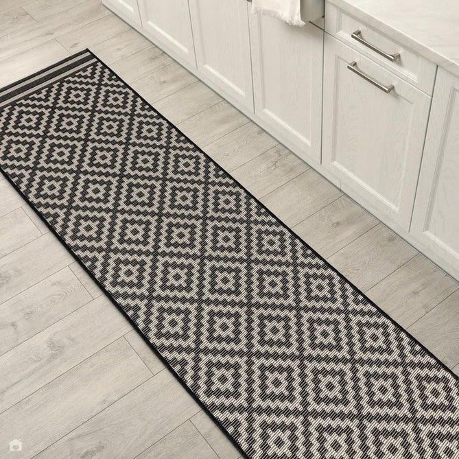 Patio PAT12 Diamond Mono Modern Geometric Durable Stain-Resistant Weatherproof Flatweave In-Outdoor Black/White Runner-Asiatic Carpets-Rug Love - The Most Loved Rug Store