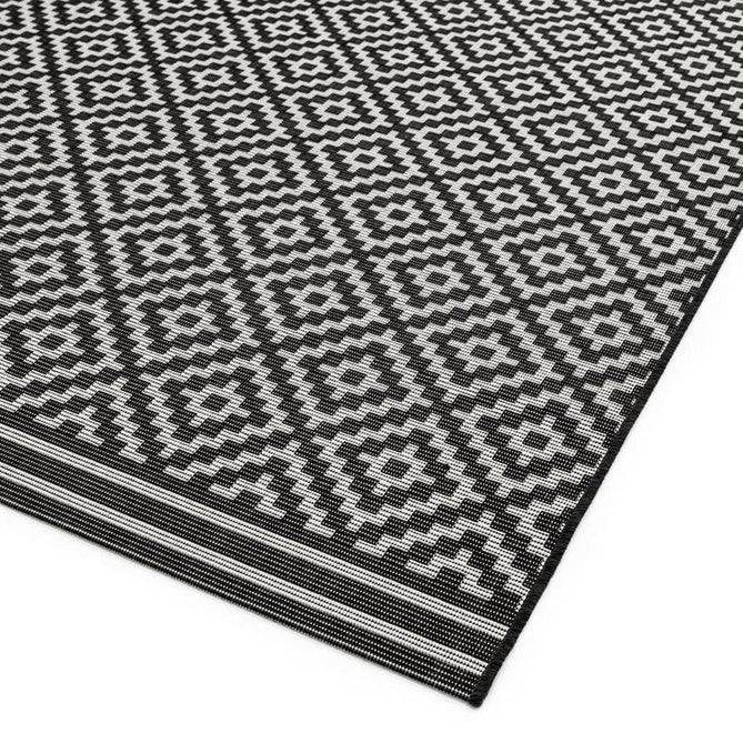 Patio PAT12 Diamond Mono Modern Geometric Durable Stain-Resistant Weatherproof Flatweave In-Outdoor Black/White Runner-Asiatic Carpets-Rug Love - The Most Loved Rug Store