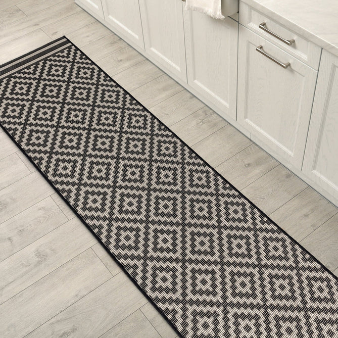 Patio PAT12 Diamond Mono Modern Geometric Durable Stain-Resistant Weatherproof Flatweave In-Outdoor Black/White Runner-Asiatic Carpets-Rug Love - The Most Loved Rug Store