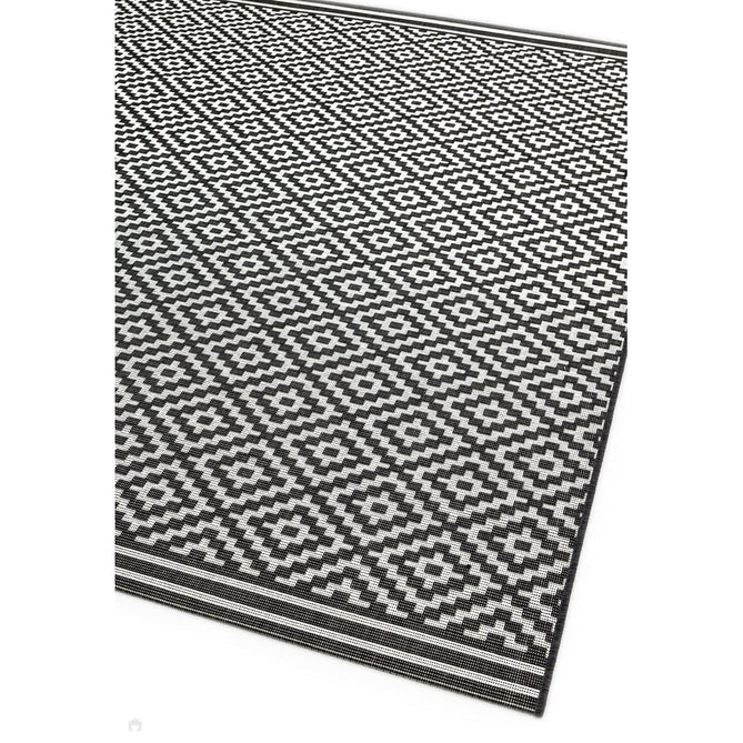Patio PAT12 Diamond Mono Modern Geometric Durable Stain-Resistant Weatherproof Flatweave In-Outdoor Black/White Runner-Asiatic Carpets-Rug Love - The Most Loved Rug Store