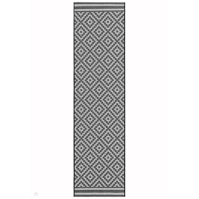Patio PAT12 Diamond Mono Modern Geometric Durable Stain-Resistant Weatherproof Flatweave In-Outdoor Black/White Runner-Asiatic Carpets-Rug Love - The Most Loved Rug Store