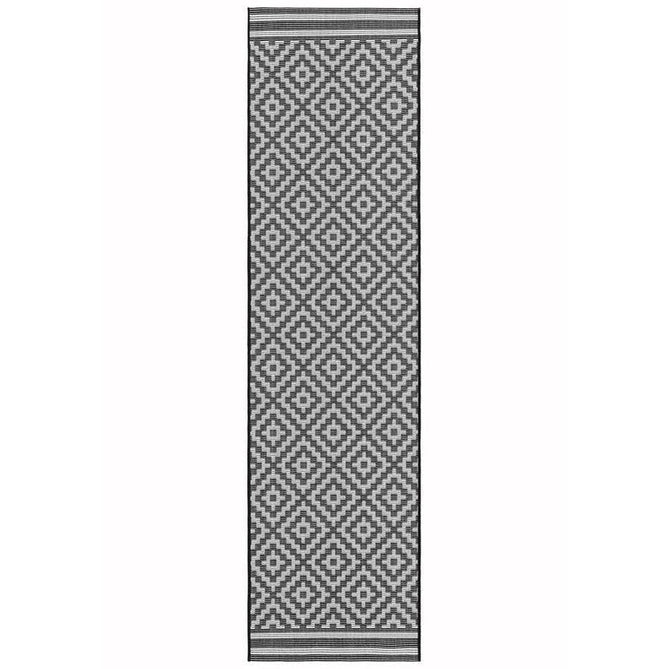 Patio PAT12 Diamond Mono Modern Geometric Durable Stain-Resistant Weatherproof Flatweave In-Outdoor Black/White Runner-Asiatic Carpets-Rug Love - The Most Loved Rug Store
