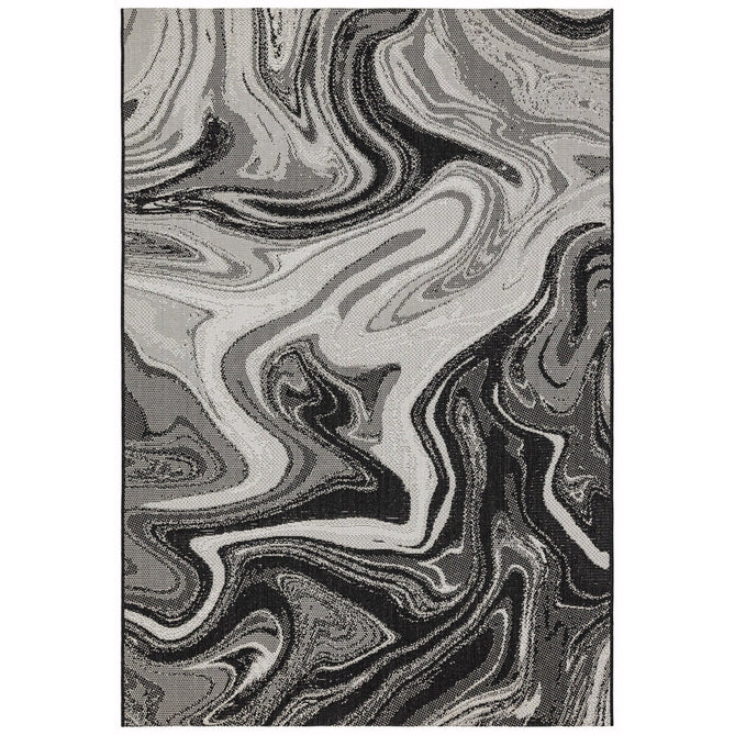 Patio PAT19 Marble Modern Abstract Durable Stain-Resistant Weatherproof Flatweave In-Outdoor Black Rug-Asiatic Carpets-Rug Love - The Most Loved Rug Store