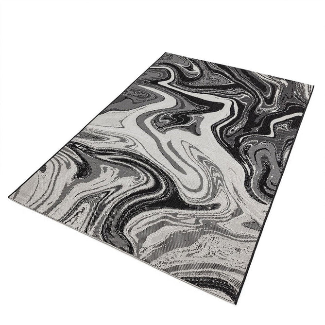 Patio PAT19 Marble Modern Abstract Durable Stain-Resistant Weatherproof Flatweave In-Outdoor Black Rug-Asiatic Carpets-Rug Love - The Most Loved Rug Store