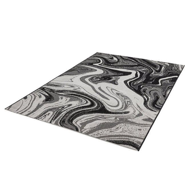 Patio PAT19 Marble Modern Abstract Durable Stain-Resistant Weatherproof Flatweave In-Outdoor Black Rug-Asiatic Carpets-Rug Love - The Most Loved Rug Store