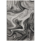 Patio PAT19 Marble Modern Abstract Durable Stain-Resistant Weatherproof Flatweave In-Outdoor Black Rug