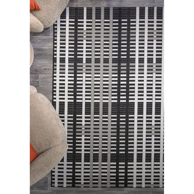 Patio PAT22 Grid Modern Geometric Durable Stain-Resistant Weatherproof Flatweave In-Outdoor Black Rug-Asiatic Carpets-Rug Love - The Most Loved Rug Store